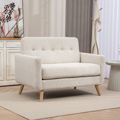 Sofá de 2 Plazas Moderno con Reposabrazos y Patas de Madera Carga 240 kg para Dormitorio Oficina 114x71x82 cm Beige (1/5)