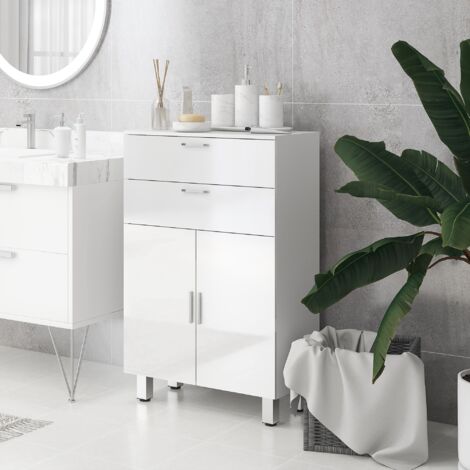 Mueble Auxiliar Baño Moderno con 2 Cajones Armario y Estantes Ajustables Antivuelco Carga 35 kg 60x30x93 cm Blanco