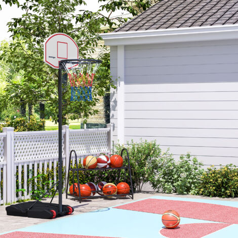 Canasta de Baloncesto con Tablero de Dardos Altura Ajustable Base Rellenable y Ruedas 74x55x210-247 cm Negro (1/5)