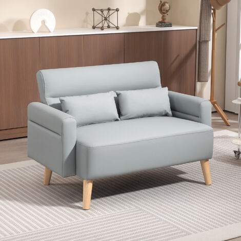 Sofá de 2 Plazas con Tapizado de Cuero Sintético Acolchado Grueso y Patas de Madera para Salón 117x78x78 cm Gris (1/5)