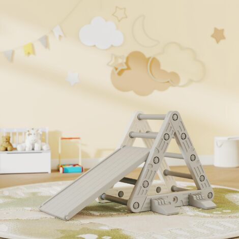 Triángulo de Escalada para Niños de 18-48 Meses con Tobogán y Rampa Escalador 130x80x69 cm Gris y Blanco (1/5)
