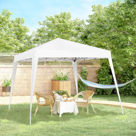 Outsunny Carpa Plegable 2,4x2,4m Cenador de Jardín Impermeable Diseño Pop Up de Acero y Cubierta de Tela Oxford Gazebo para Exterior Blanco (1/5)