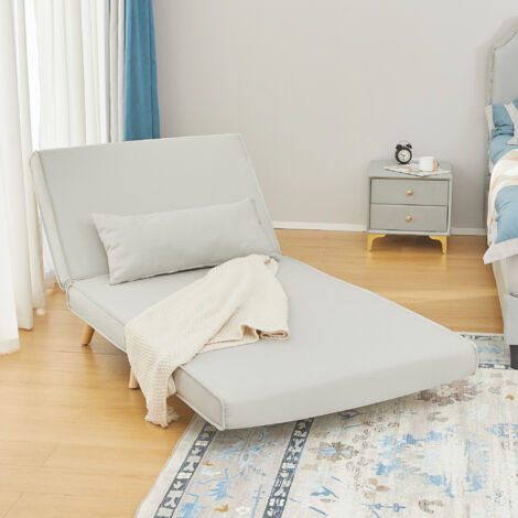 Sillón Cama Plegable con Respaldo Ajustable en 6 Posiciones Almohada Acolchada Carga 350 kg 94x78x80 cm Crema (1/5)