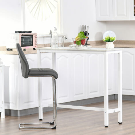 HOMCOM Mesa de Bar Mesa Alta con Encimera de Melamina Efecto Marmoleado y Patas de Acero Estilo Moderno para Cocina Cafetería Comedor 120x40x100 cm Blanco
