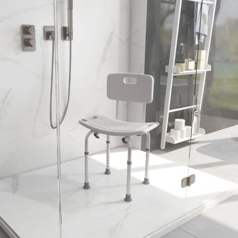 Silla para Ducha con Respaldo Altura Regulable y Antideslizante Carga 136 kg para Ancianos y Discapacitados (1/5)