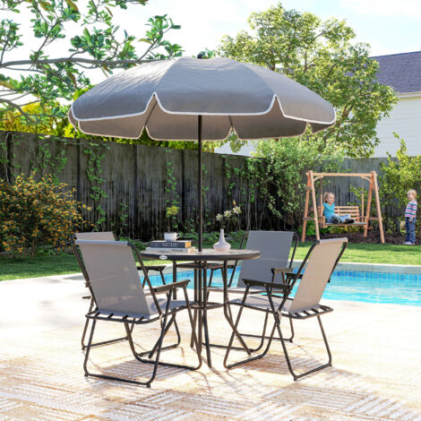 Conjunto de Muebles de Jardín de 6 Piezas con Mesa Redonda Sillas Plegables y Sombrilla para Patio y Terraza Color Gris (1/5)