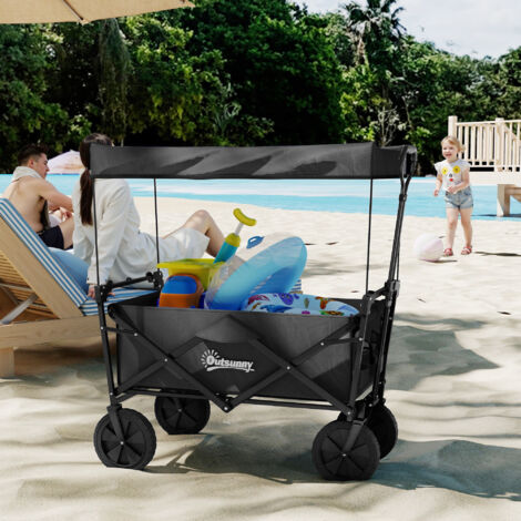 Carro Plegable con Toldo Desmontable Longitud y Ángulo del Mango Ajustables y Bolsa de Transporte Carga 100 kg Negro