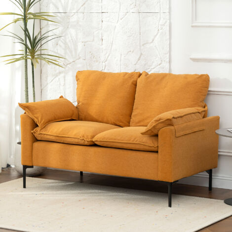 Sofá de 2 Plazas Tapizado en Terciopelo con Patas de Metal Reposabrazos Acolchado 130x77x84 cm Amarillo (1/5)