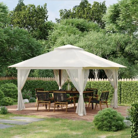 Carpa Plegable Pop-up con Altura Ajustable Protección UV50+ Doble Techo y Mosquiteras 4x4x2,8 m Crema (1/5)