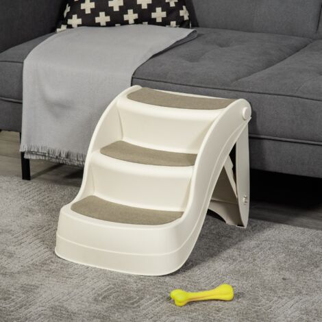 Escalera para Mascotas de 3 Peldaños Plegable Escalón para Perros Gatos para Cama Sofá 49x38x38 cm Crema