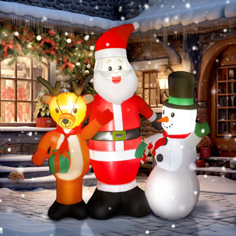 Papá Noel Inflable 150 cm con Reno y Muñeco de Nieve Luces LED e Inflador Eléctrico para Exterior Jardín Césped (1/5)