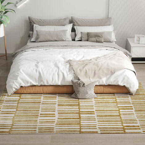 Alfombra Salón 170x120 cm Lavable en Lavadora Pelo Corto Estilo Moderno Tapete para Sala de Estar Dormitorio Crema (1/5)