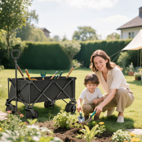 Carrito de Jardín Plegable con Ruedas Grandes Todo Terreno y Mango Ajustable Carga 100 kg para Campaña Compra Negro