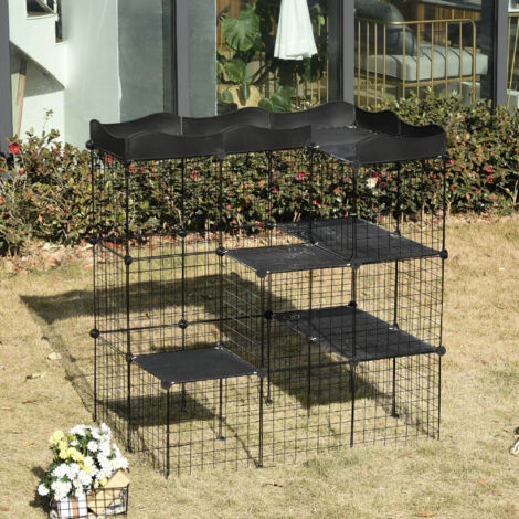 Recinto Modular para Animales Pequeños con Múltiples Niveles Puertas Amplias Rampas y Paneles de Resina PP 105x70x116 cm (1/5)