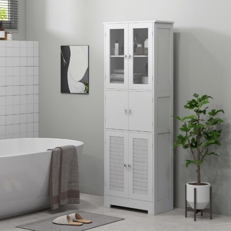 Mueble Auxiliar de Baño con 6 Puertas Estantes Ajustables Antivuelco Armario de Baño Moderno 60x30x170,5 cm Blanco