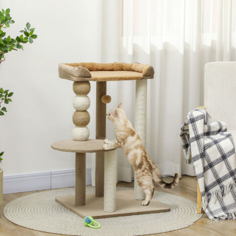 Árbol Rascador para Gatos con Plataforma Torre Escalador para Gatos con Plataforma Cama Postes Bolas 56x54x86 cm Marrón