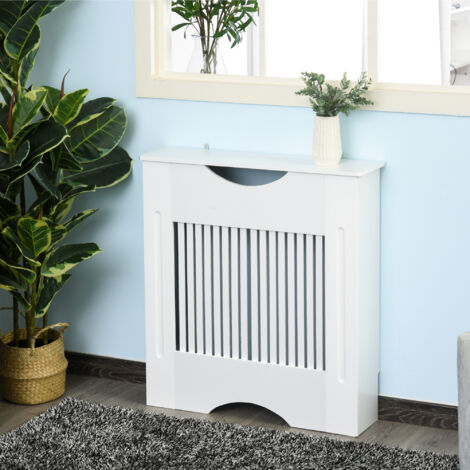 HOMCOM Cubre Radiador 78x19x82 cm Cubierta de Radiador de MDF Moderno con Estante Carga 10 kg y Dispositivo Antivuelco para Sala de Estar Dormitorio Blanco