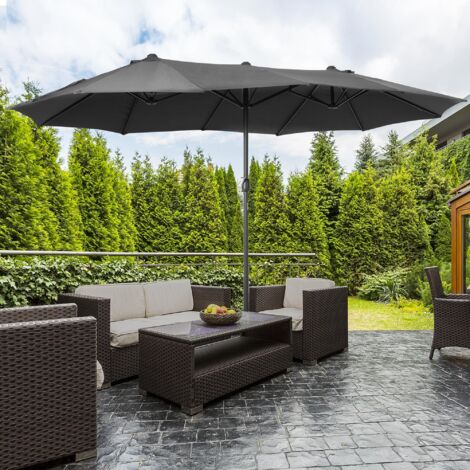 Sombrilla Doble para Jardín 455x265x238 cm Parasol Grande con Manivela Manual Resistente al Agua Protección Solar Gris (1/5)