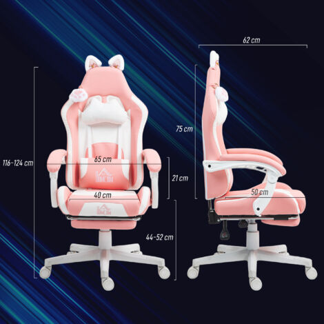 Silla Gamer Reclinable con Altura Ajustable Reposapiés Retráctil Soporte Lumbar y Reposacabezas Desmontable Rosa (1/5)