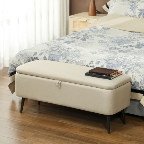 Banco de Almacenaje con Tapa Abatible y Patas de Acero para Dormitorio Salón Entrada 101x38,5x44,5 cm Beige