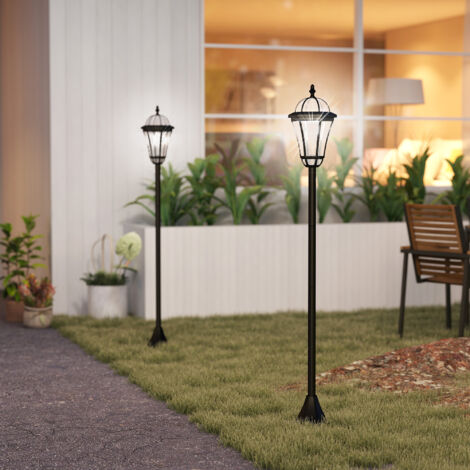 Outsunny 2 Farolas Solares de Jardín con Luz LED Blanca 6000K IP44 Set de 2 Farolas de Exterior 18,5x18,5x129 cm Negro (1/5)