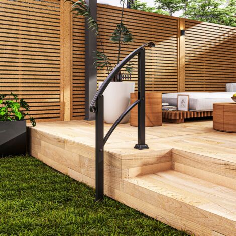 Barandilla de Escalera 71 cm con Kit de Instalación Ángulo Ajustable para 1-3 Escalones para Exterior Terraza Negro (1/5)