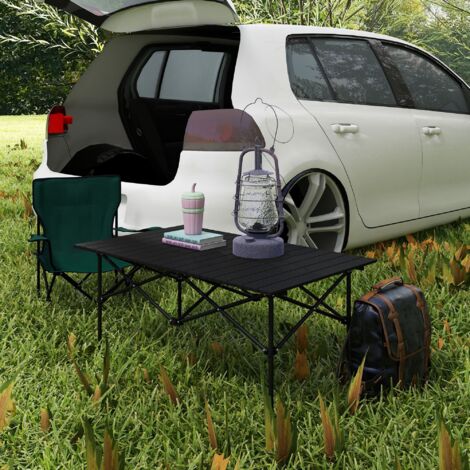 Mesa de Camping Plegable con Encimera Enrollable y Bolsa Mesa de Pícnic Portátil para Acampar 95x55x50cm Negro (1/5)