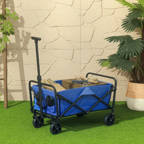 Carro de Jardín Plegable con Ruedas Asa Telescópica Ajustable Carga 100 kg para Campaña Compra 64x42x27 cm Azul