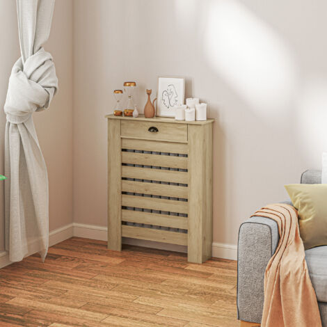 Cubre Radiadores de MDF con Cajón Cubierta para Radiador para Salón Dormitorio Pasillo 78x19x95,5 cm Roble