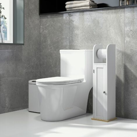 Armario de Baño con Soporte para el Papel Higiénico y Armario de 3 Compartimentos 20x20x80 cm Blanco (1/5)