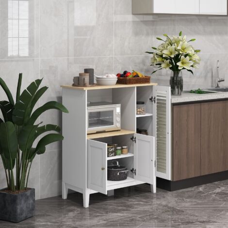 HOMCOM Mueble Auxiliar de Cocina Moderno con Estantes 3 Puertas y Sistema Anti-vuelco 80x35x97 cm Blanco