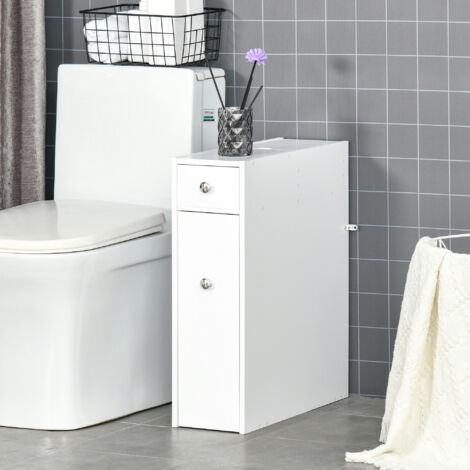 HOMCOM Mueble Auxiliar de Baño Estrecho con 2 Cajones y Compartimiento Superior con Tapa para Lavabo 17x48x58 cm Blanco