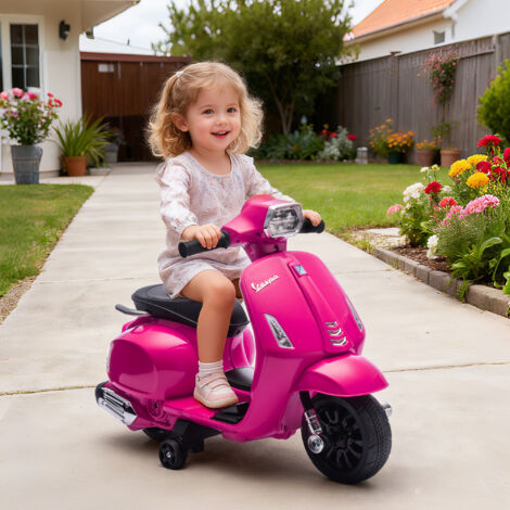 Moto Eléctrica para Niños de 2-6 Años con Batería 6V Faro Bocina y Ruedas Auxiliares Rosa