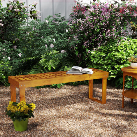 Banco de Jardín de Madera de 2 Plazas con Asiento de Lamas Carga 300 kg para Exteriores 120x34x43 cm Teca