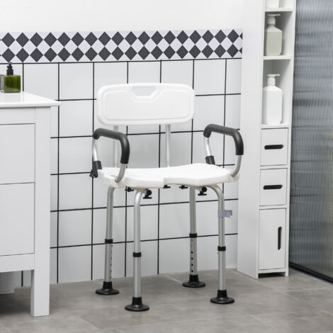 Silla para Ducha Taburete de Ducha Antideslizante con Altura Ajustable y Apoyabrazos Regulable Carga 136 kg (1/5)