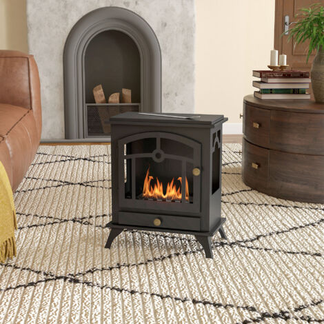 Estufa de Bioetanol de Pie con Tanque de 0,9 L Apagallamas de Acero Inoxidable Tiempo de Combustión 3H 45x28x54 cm Negro