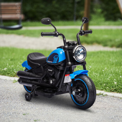Moto Eléctrica para Niños de 18-36 Meses con Batería 6V Faro y Ruedas Auxiliares Desmontables Azul (1/5)