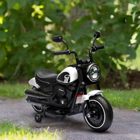 Moto Eléctrica para Niños de 18-36 Meses con Batería 6V Faro y Ruedas Auxiliares Desmontables Blanco