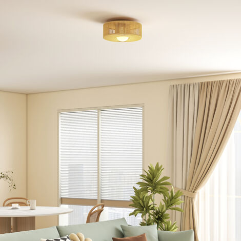 Lámpara de Techo LED Bohemio 20W 3000 K con Pantalla de Cuerda de Lino para Dormitorio Salón Cocina Comedor Marrón (1/5)