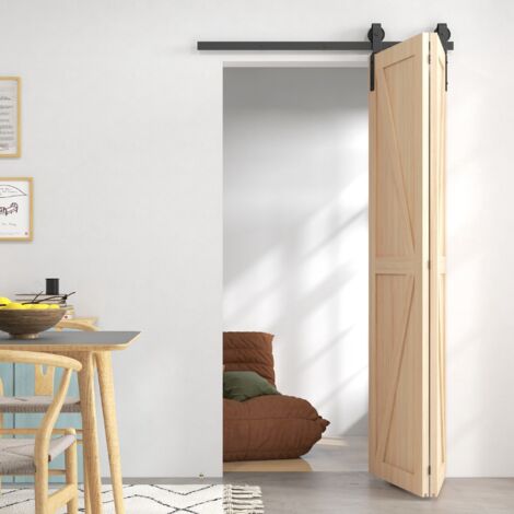 4FT/122CM Herrajes para Puerta Corredera Plegable para 2 Puertas con Riel para Granero Negro