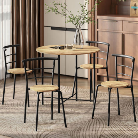 Juego de Mesa y 4 Sillas de Comedor Redonda Estilo Industrial Marco Metálico para Espacios Pequeños Salón Natural