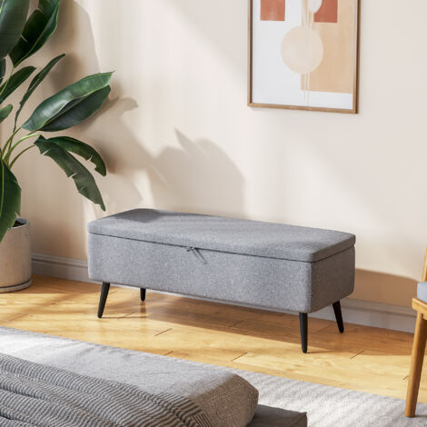 HOMCOM Banco de Almacenamiento con Tapa Abatible y Patas de Acero para Dormitorio Salón Entrada 101x38,5x44,5 cm Gris (1/5)