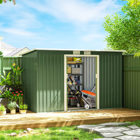 Outsunny Caseta de Exterior 280x130x172 cm Cobertizo de Jardín con Puertas Correderas Base y Ventilaciones Verde Claro