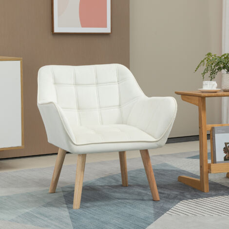 Butaca de Salón Moderna Tapizado en Terciopelo con Asiento Ancho Patas de Madera Sillón Relax para Sala de Estar Crema (1/5)