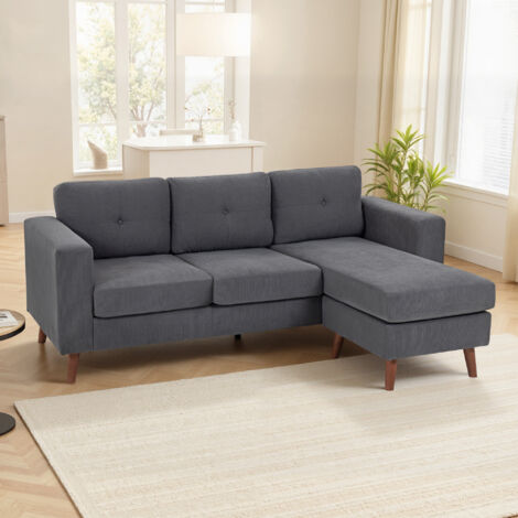 Sofá Chaise Longue Reversible de 3 Plazas Tapizado en Pana Marco de Acero para Espacios Reducidos Gris Oscuro (1/5)