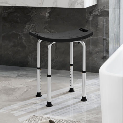 Taburete de Ducha Silla Ducha Personas Mayores con Altura Regulable de Aluminio Antideslizante Carga 135 kg Negro (1/5)