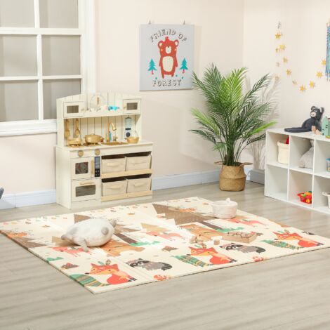 Alfombra Bebé Acolchada Plegable Reversible 196x176x1,5 cm Doble Cara Impermeable Multicolor