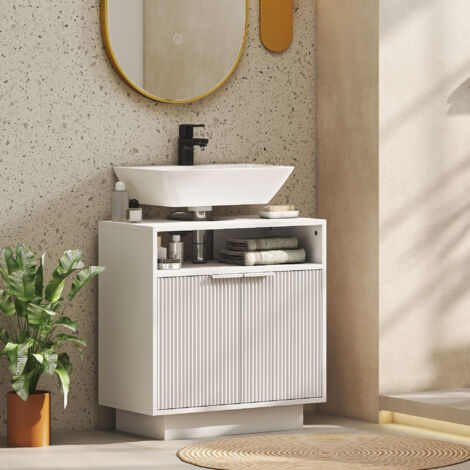 Mueble bajo Lavabo con 2 Puertas Acanaladas y Compartimento Abierto para Lavabo sin Pedestal 60x33x63 cm Blanco