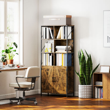 Estantería de Libros con 6 Compartimentos Abiertos y Estante Ajustable para Salón Oficina 75x34x172 cm Marrón Rústico (1/5)