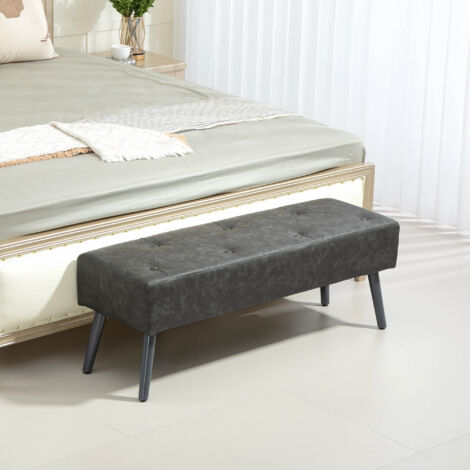 Banco de Pie de Cama Banqueta de dormitorio con Patas de Madera y Asiento Acolchado 114x38x42 cm Gris